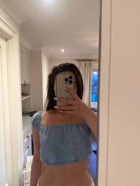 Wilfred Blue Smocked Square-Neck Crop Top
